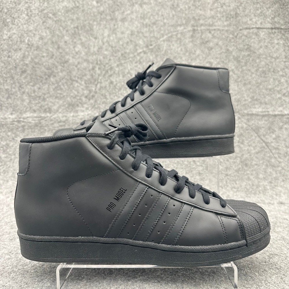 adidas Pro Model Shoes Mens 12 Triple Black Leather Mid Top Sneakers S85957